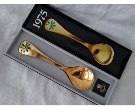 A Georg Jenson silver gilt enamel boxed spoon 1975
