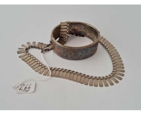 A vintage silver collar and heavy vintage silver bangle 72g