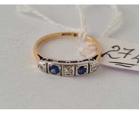 An Edwardian 18ct gold &amp; platinum sapphire &amp; diamond ring size M ½ 2g inc