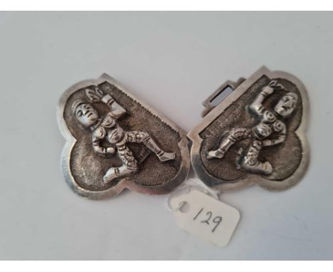 A Indian silver two part buckle   49 gms