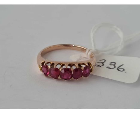 A 15CT GOLD FIVE STONE RUBY RING SIZE M     2.4 GMS