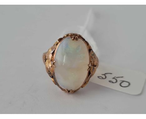 A early rose gold large oval opal ring chipped 12ct size N   3.2 gms