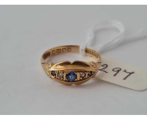 A five stone diamond and sapphire ring 18ct gold size Q    2.5