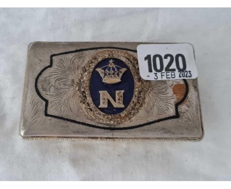 A metal snuff box with paste and enamel hinged cover, 3.5" wide