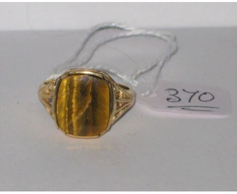 Gents fancy tigers eye 9ct vintage ring size S ½  5,6g inc