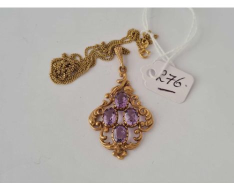 Large amethyst 9ct pendant on 9ct fine link chain 7.7g