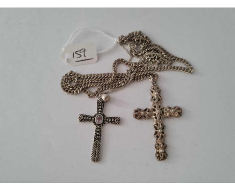 Two silver cross pendant necklaces