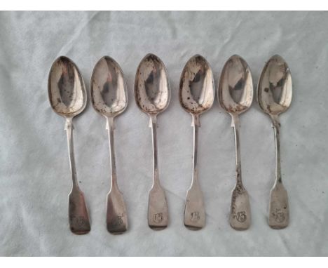 A set of six early Victorian Exeter teaspoons fiddle pattern 1841 by W R S     102 gms