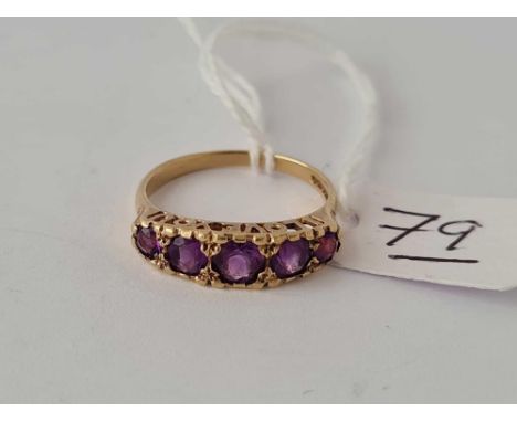 A 5stone amethyst vintage 9ct ring size O 2.3g inc