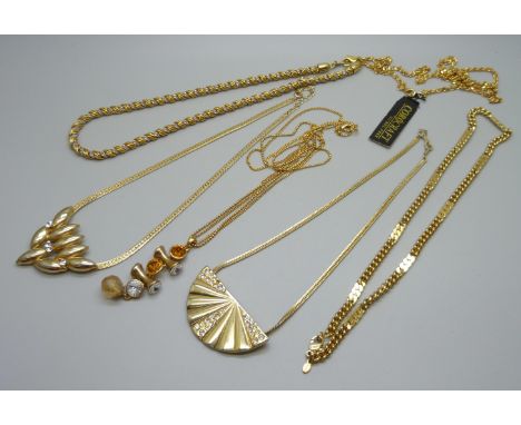 Six gold-tone necklets including two by Monet, Corocroft, etc. 