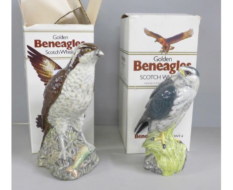 Two Golden Beneagles Scotch Whisky decanters, Osprey and Merlin, with contents, boxed 