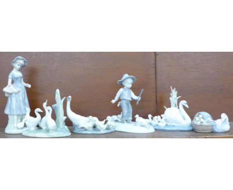 Six figures including Lladro, Nao, German, boy figure a/f 