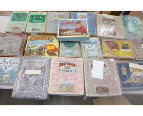 A collection of vintage jigsaw puzzles, Victory, Chad-Valley, G.W.R., Cunard, 29 in total 
