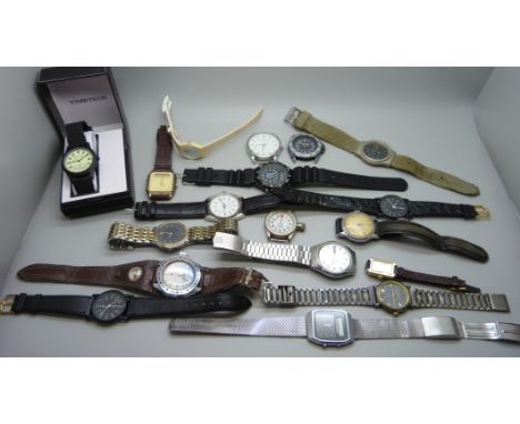 A collection of wristwatches including Timex, Seiko and Ingersoll 