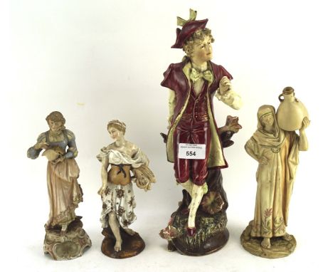 Four ceramic figures, one being a Royal Worcester figure of a female water carrier, shape code 1250, height 25cm, the other t