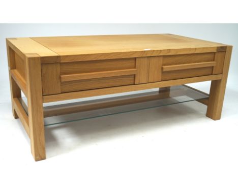Marks and Spencers coffee table with four drawers and a glass shelf below, 48cm x 120cm x 60cm