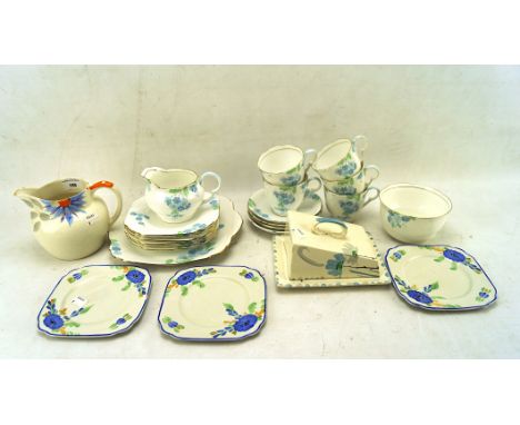 A hand painted part tea service by Grafton, together with other ceramics including a Myott sons pouring jug and a lidded butt
