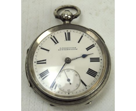 A late Victorian silver single fusee open faced pocket watch, hallmarked Chester 1889, the enamel dial with Roman numerals de