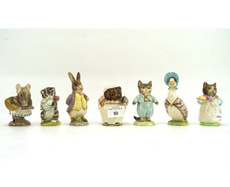 Seven Beswick 'Beatrix Potter' figures, comprising 'Mrs Tiggy Winkle', 'Ribby', 'Jemima Puddleduck', 'Mr Benjamin Bunny', 'To