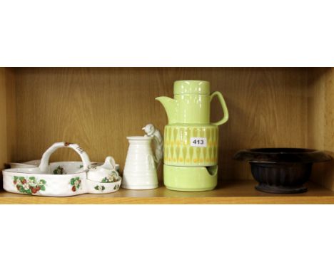 A Davidson glass bowl and three ceramic items.