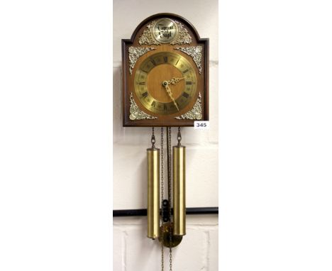 A 20th century twin weight wall clock, 28 x 22cm.