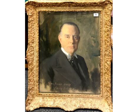 A gilt framed portrait of William Masters by Cowaan Dobson (Scottish 1894 - 1980) dedicated on the bottom left corner "to my 