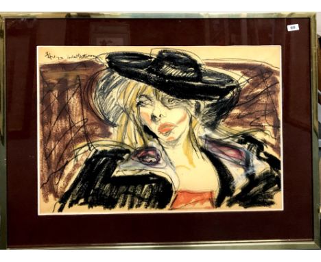 Hubert Pattison, framed 1973 lithograph portrait, 106 x 84cm.