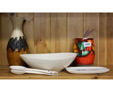 A Poole Pottery vase, Poole dish Carltonware salad bowl and a West German vase.
