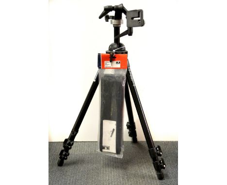 A substantial Manfrotto photographic tripod.