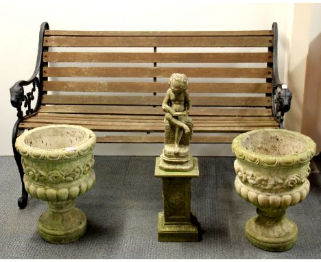A cast iron garden bench.