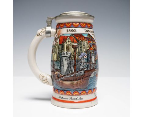 Anheuser-Busch limited edition beer stein titled Nina, part of the 1992 Discover America Series. This lidded stein features v