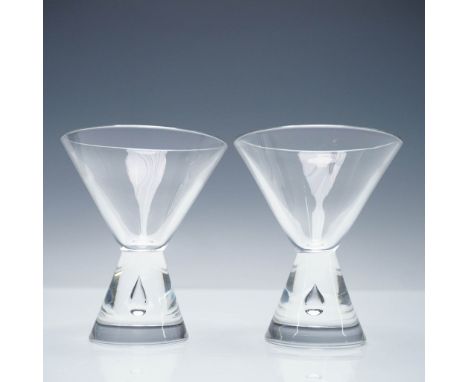 Pair of Steuben crystal martini glasses, elegantly crafted with the company's hallmark clarity and minimalist design. Each fe