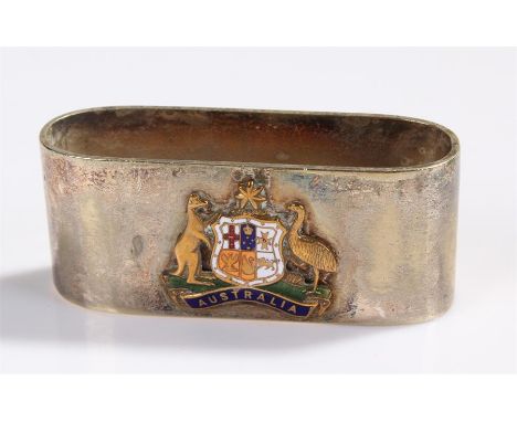 Silver plated napkin ring, with an enamel Australia crest, 6.5cm long