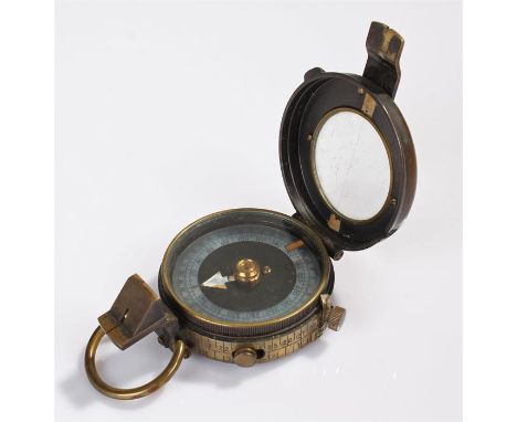 Military compass, the hinged top with mother of pearl chapter ring, arrow mark to the base