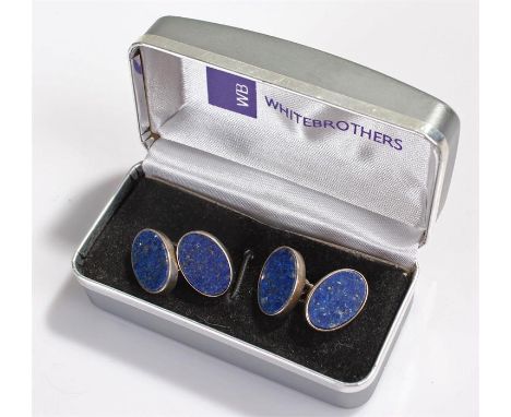 Pair of lapis lazuli cufflinks, set on silver 
