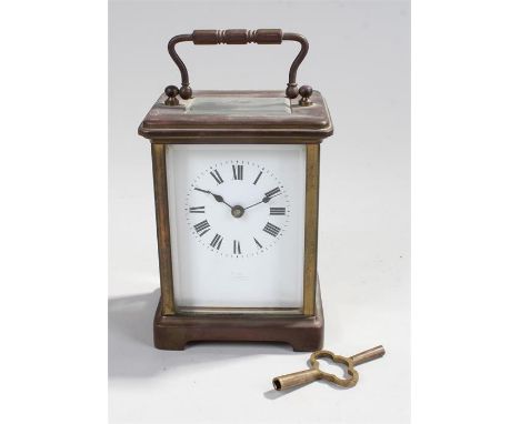 French carriage clock, with a white enamel dial, Roman hours, lever platform escapement, 14cm high