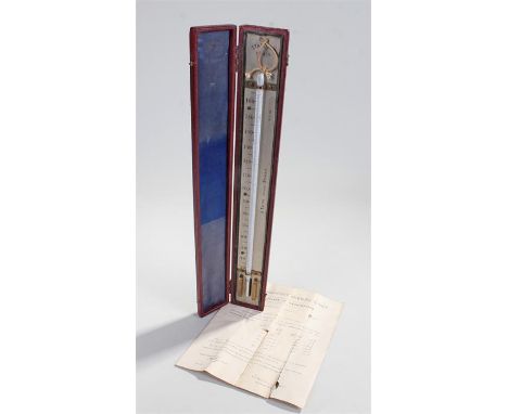 Circa 1896 thermometer, by J Taylor, Rochdale, the steel thermometer with glass tube and scale, Standard No 40, housed within