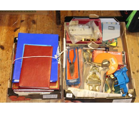 Box of postcards and box of household tools and fitting
