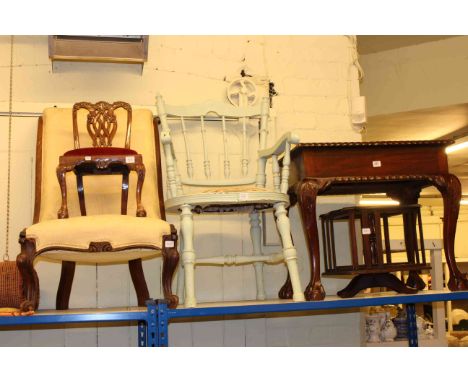 Mahogany Chippendale style side table, revolving book stand, Victorian nursing chair, painted armchair and dolls chair (5)