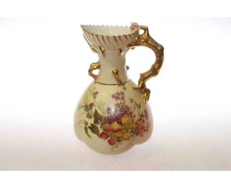 Royal Worcester blush ivory jug, with 'coral' handle, 21cm