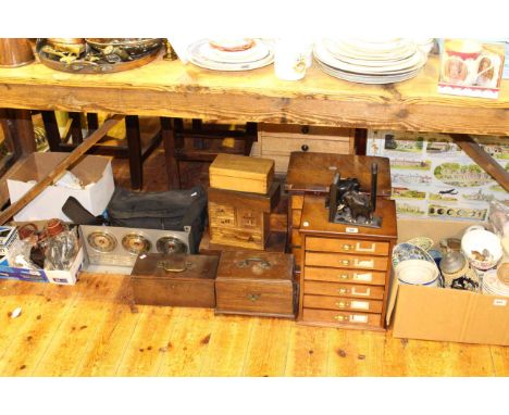 Nest of drawers, Victorian boxes, cameras and accessories, various china, barometer