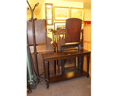 Wrought metal hat and coat stand, console table and mirror (3)