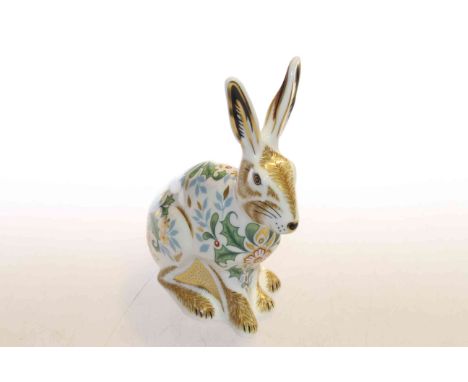 Royal Crown Derby Winter Hare paperweight, first quality