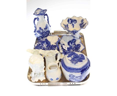 Blue and white ware and Worcester leaf jugs