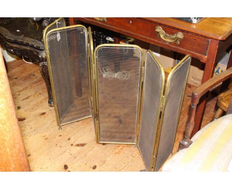 Six fold brass and mesh firescreen