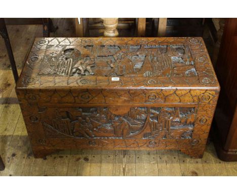 Burmese carved camphorwood trunk, 88cm
