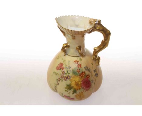 Royal Worcester blush ivory jug, with 'coral' handle, 16cm