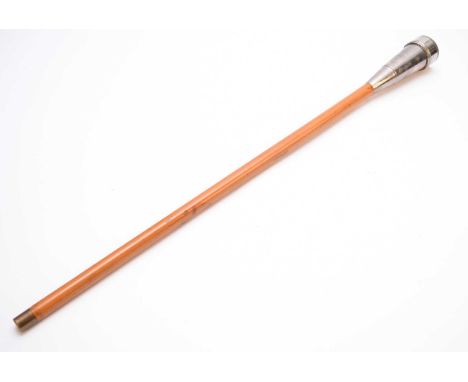 An American novelty malacca cane, 'picnic set', walking stick, the tapering cylindrical EPNS terminal, with a screw top, encl