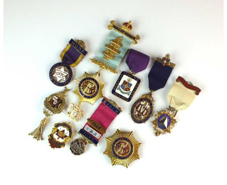 An assorted collection of gilt metal and polychrome enamel Masonic Societies badges (20)