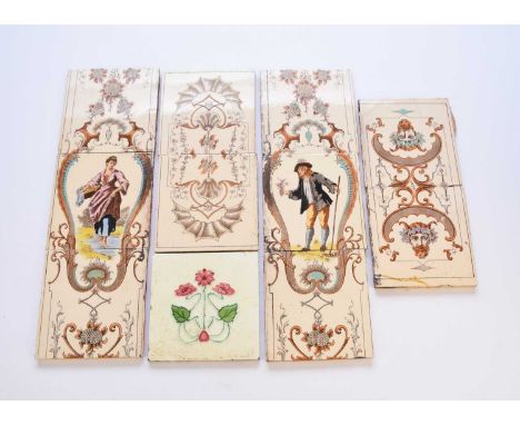 A set of ten Victorian English fireplace tiles, transfer-printed and hand-coloured, printed with registered design number 190